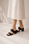Elfy Women's Black Double-Strapped Square-Toe Thick-Heeled Slippers - 5