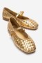 Yevora Gold Knitted Genuine Leather Strap Women's Ballerina Shoes