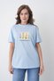Women's Spring Themed Watercolor Effect Floral Printed Round Neck Blue Casual T-Shirt - 2