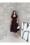 Women's Brown Stone Embellished Square Neck Dress - 3