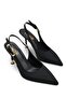 Women's Black Leather Open Back Pointed Toe Buckle Goblet Heeled Shoes