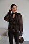 Tied Detailed Padded Polka Dot Transparent Blouse