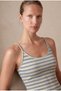 Women's Slim Fit Strappy Ecru, Blue Striped Cotton Ribbed Midi Dress Silvia - 4