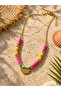 Solena Colorful Fimo Bead Gold Detailed Necklace - 4