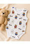 Bear Patterned Athlete Bodysuit with Teddy Bear, 100% Cotton