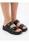 Genuine Leather Black Orthopedic Sole Velcro Women's Slippers Suitable for Feet with Scalloped Soles - 5