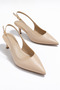 Women's 5 cm Heeled Cream Skin Open-Back Evening Dress Shoes - 7