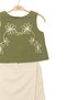 Girl Child 8-14 Years Embroidered Tencel Double Shorts Set Khaki - 3