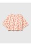 Girl's All-Over Print Detailed Oversize Crop T-Shirt Orange 6-12 Years - 2