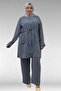 67046 Plus Size Zipper Detailed Airobin Pants Suit - Gray