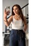 Ecru laser cut cotton tank top