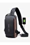 Aashz Fashion Anti-Theft Sling Bag with Password Lock, USB Charging Port, Black and Bronze