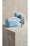 Blue Color Small White Checkered Plaid Puff Makeup Bag / Organizer / Pen Holder - 3