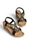 Y274501609 Black Wedge Sole Women's Sandals - 2