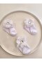 3-Piece White Decorated Baby Socks with Square Stones and Laser-Cut Roses - 3
