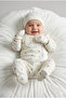 100% Cotton 5-Piece Newborn Teddy Bear Patterned Hospital Discharge Set – Baby Bodysuit Set, Hat, Bib, Gloves