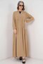 Women's V-Neck Gathered Waist Buttoned Ruffled Biscuit Hijab Dress - 4