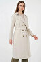 Women's Double-Breasted Collar Belted Printed Back A.Beige Trench Coat - 2