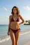 Burgundy 3-Piece Bikini Set with Shorts, Side Tie Triangle Top, Flexible Women's Swimsuit - 2