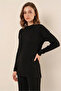 Women's Round Neck Ribbed Black Two-Piece Set - 2