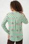 Women's Floral Detailed Oversize Checkered Patterned Viscose Green Shirt - 5