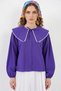 Women's Baby Collar White Edge Detailed Cotton Purple Shirt - 3