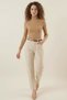 Women's Turtleneck Ribbed Knitwear Beige Sweater - 5