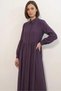 Women's Shirt Collar, Gathered Waist, Balloon Sleeves, Buttoned, Dark Lilac, Hijab Dress - 3