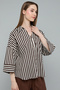 Striped Shirt with Spread Collar and 3/4 Sleeves - 4