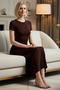 Women's Maxi Crew Neck Short Sleeve Fitted Stretchy Knitted Dress Unlined Comfortable Casual Modern Stylish - 3