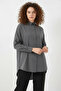 Women's Oversize Basic Cotton Gray Hijab Shirt - 5