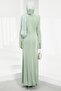 Mint Green Waist Gathered Stoned Evening Dress - 5