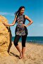 Black Patterned Semi-Closed Hijab Swimsuit 3-Piece Lycra Swimsuit Set R2201 - 6