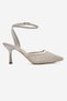 Women's Lace Detailed Pointed Toe Ankle Strap Thin Heeled Evening Dress Shoes Maes Beige - 4