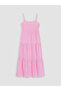 Pink Square Neck Rope Strap Layered Dress