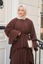 Women's Tulle Detailed Waist Tie Pants Suit Brown - 5
