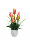 Zeem Red & Green Artificial Tulip Bouquet with White Plastic Vase | 33 cm