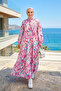 Women's Buttoned Modal Fabric Patterned Pink Dress - 2