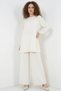 Women's Round Neck High Waist Long Sleeve Ecru Suit - 2