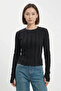 Women's Round Neck Textured Black Blouse