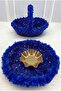 Cobalt Blue Bridal Henna Night Tray and Basket, with Flowers and Complete Sequins and Pearls, Wedding Ceremony