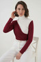 Women's Turtleneck Gathered Burgundy Blouse - 3