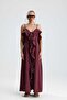 Saliva Long Plum Dress with Front Flounce and Laces