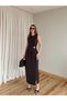 Acı Kahve Gold Buckle Long Dress - 8191