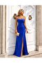 Cobalt Blue Stone Detailed Slit Satin Evening Dress 583404