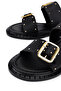 Women's Faux Leather Black Flat Slippers - 3