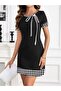 Women's Short-Sleeved Collar Lace-Up Crowbar Patterned Short Janjan Dress - 5