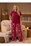 New Season Women's Burgundy Special Design Short Sleeve Summer Cotton Combed Cotton Plus Size (Oversize) Pajama Set with Pockets - 6