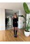 Straight Cut Suede Belted Skirt - Black