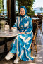 Women's Belted Viscose Fabric Hijab Blue Dress - 2
